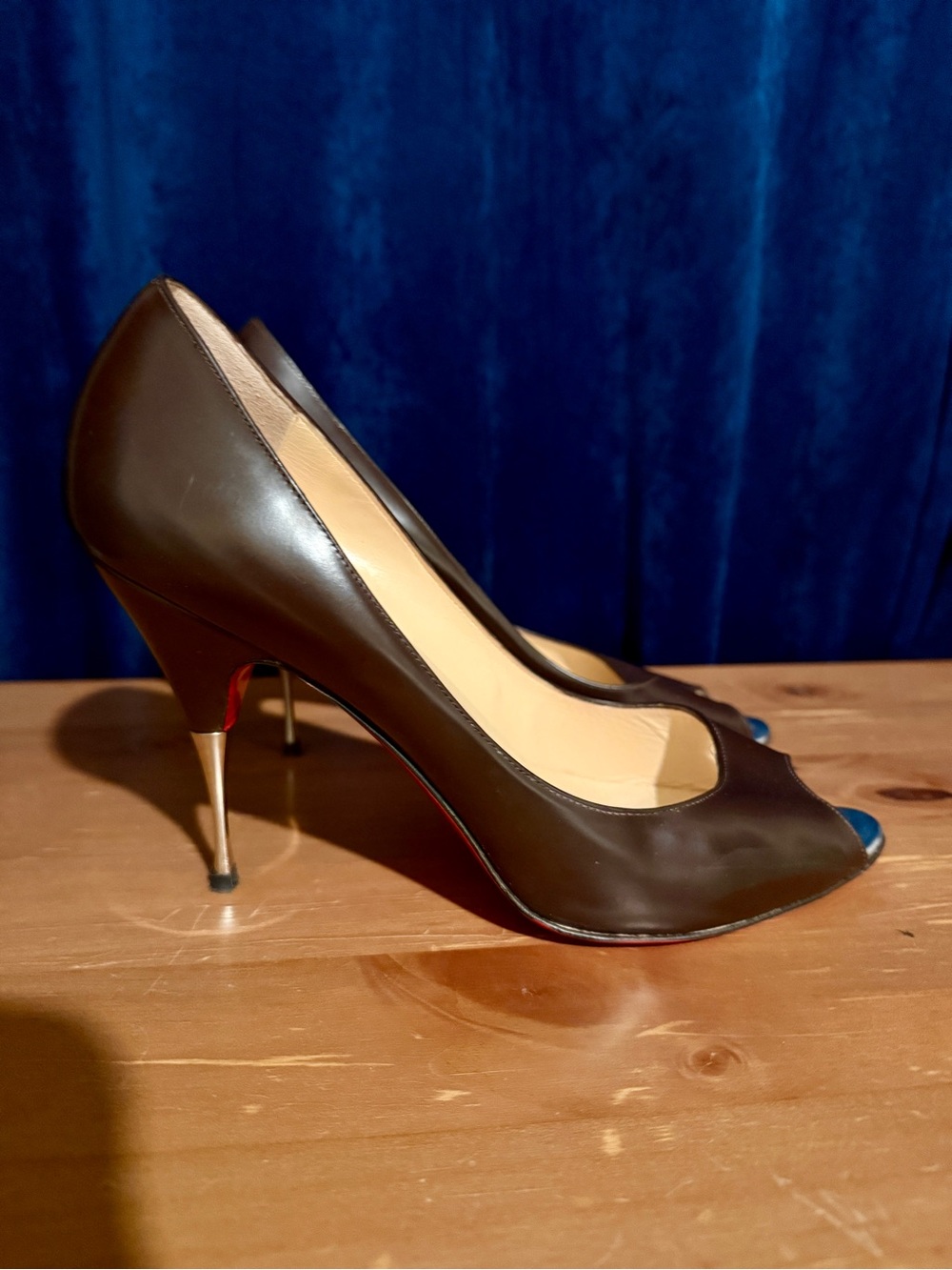Christian Louboutin Brown Leather Peep-Toe Stiletto Heels